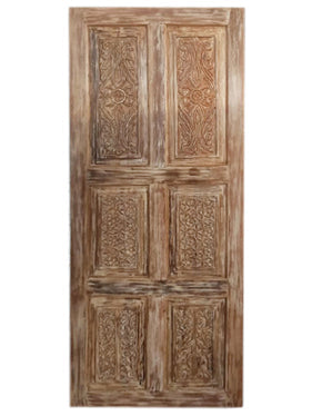 Vintage Carved Door Beige Distress Wood Panel Farmhouse Statement Door 80x36