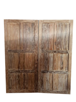 Vintage Carved Door Beige Distress Wood Panel Farmhouse Statement Door 80x36