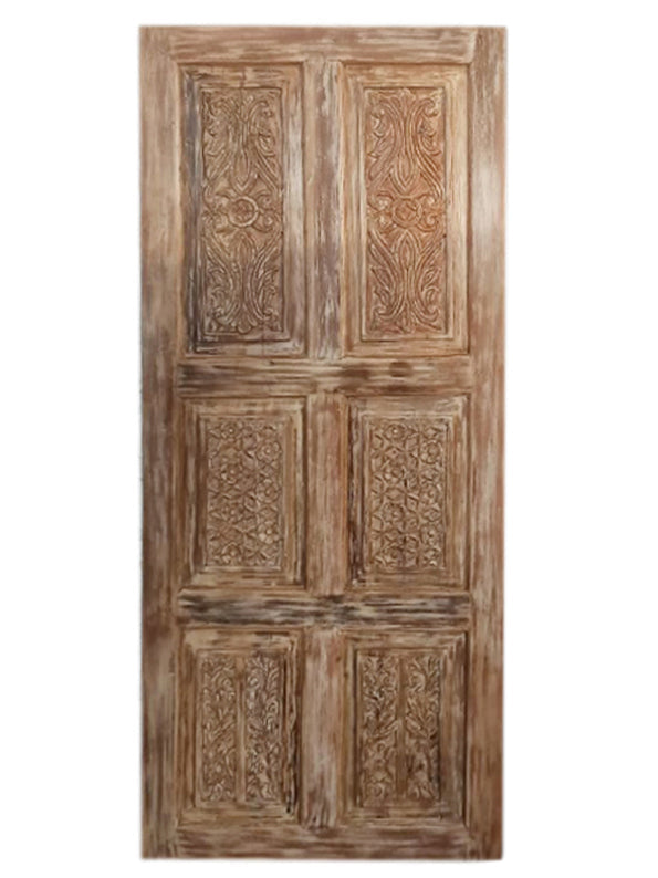 Vintage Carved Door Beige Distress Wood Panel Farmhouse Statement Door 80x36