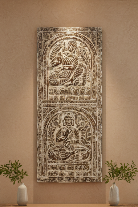 Buddha Carved Wall Art Rustic White Barn Door ResortDecor Wall Hanging 83x36