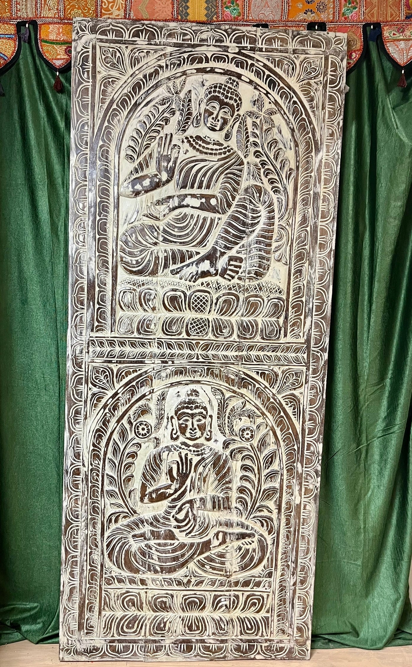 Buddha Carved Wall Art Rustic White Barn Door ResortDecor Wall Hanging 83x36