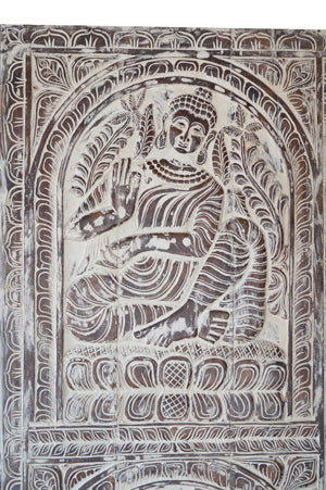 Buddha Carved Wall Art Rustic White Barn Door ResortDecor Wall Hanging 83x36