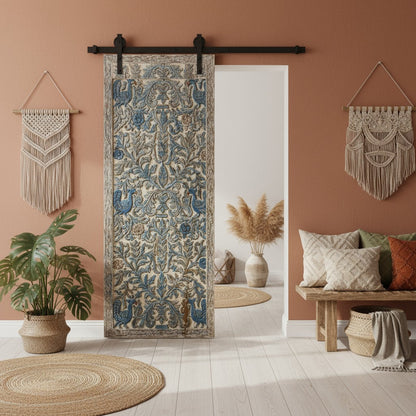 Vintage Tree of Life Carved Door – Colorful Birds Decorative Barn Door 96x42