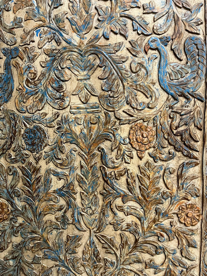 Vintage Tree of Life Carved Door – Colorful Birds Decorative Barn Door 96x42