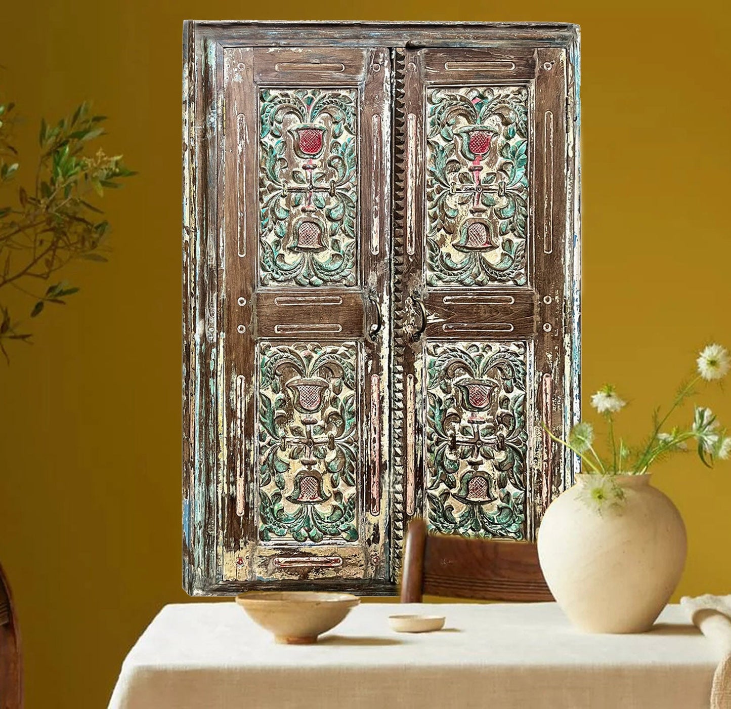 Antique Indian Jharokha Window Shutter Wall Decor Carved Window 57