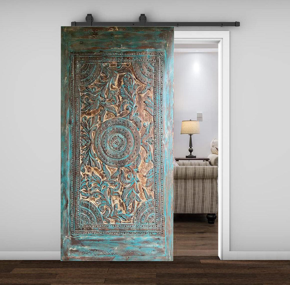 Vintage Carved Lotus Mandala Door Brass Studs Office Library Barndoor 100