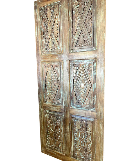 Vintage Carved Door Reclaimed Wood Farmhouse Barn Door 84x36