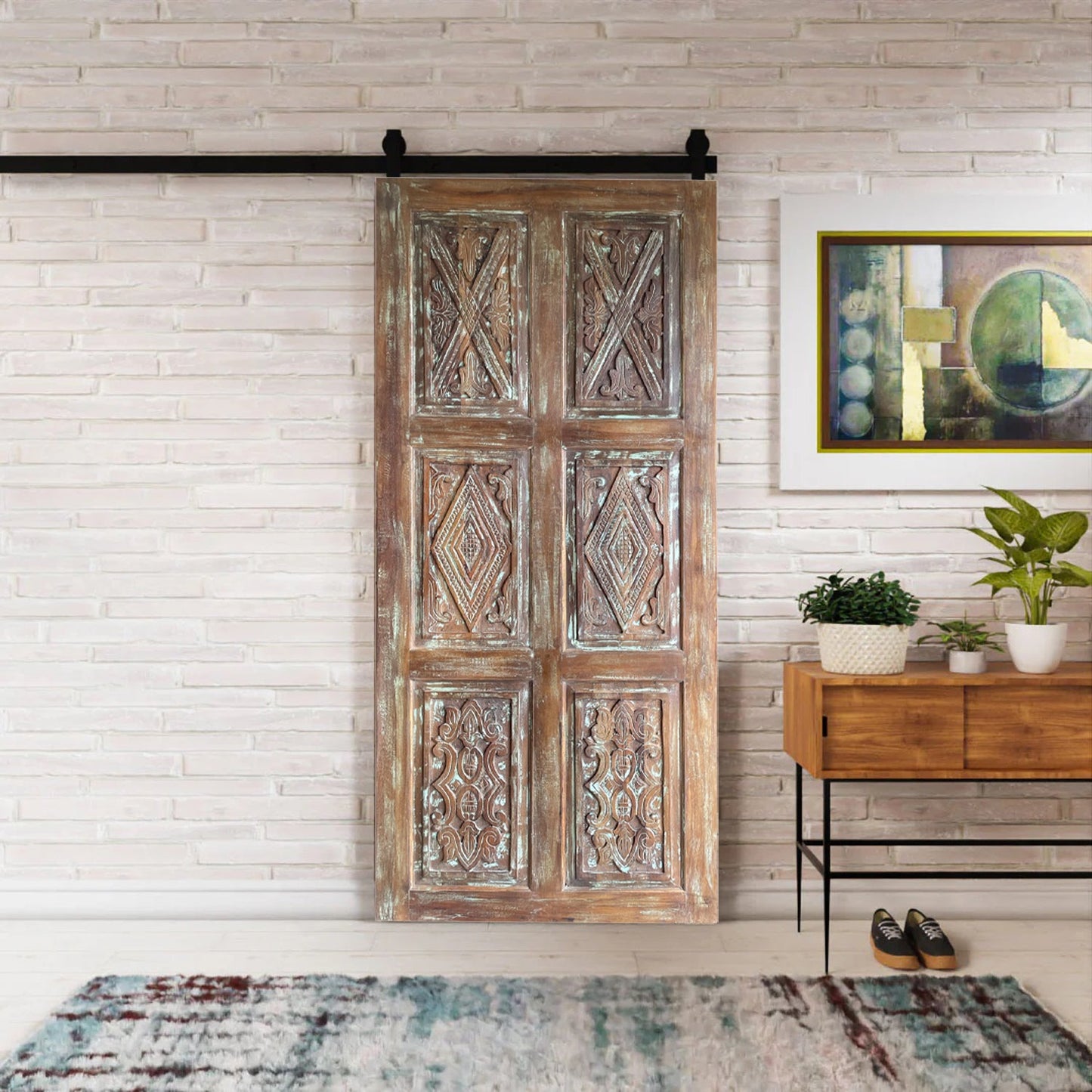 Vintage Carved Door Reclaimed Wood Farmhouse Barn Door 84x36