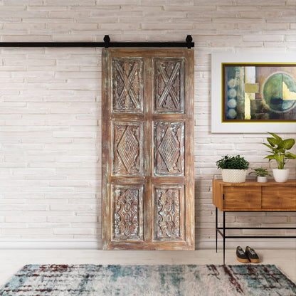 Vintage Carved Door Reclaimed Wood Farmhouse Barn Door 84x36