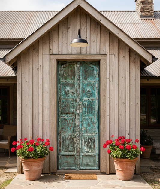 Antique Arched Door Teak Garden Gates Blue Rustic Farmhouse Barn Door 82