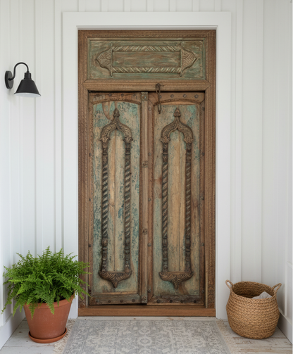 Medieval Antique Authentic Door Teak Wood Exterior Door Old Ornate Door 94.5