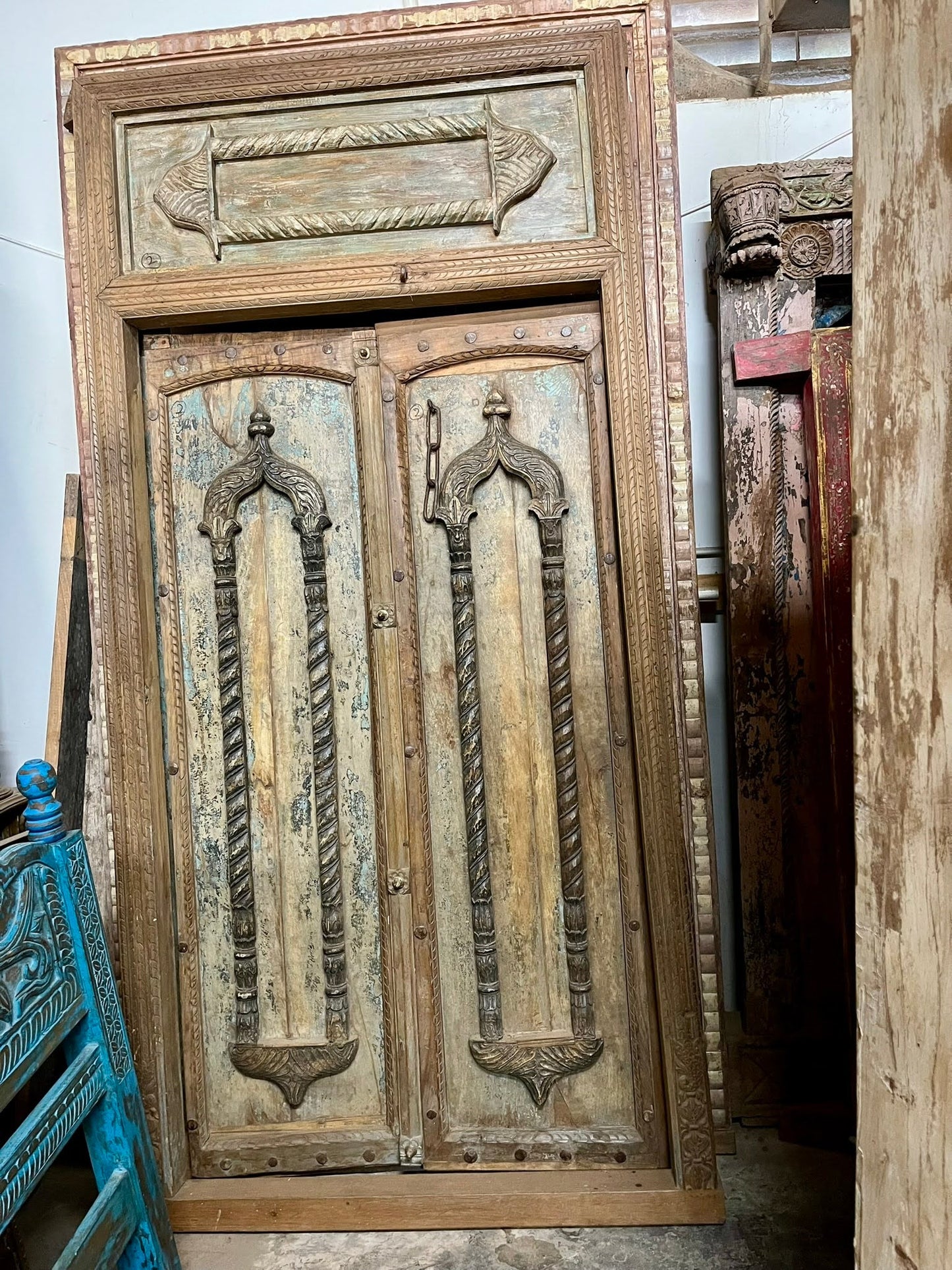 Medieval Antique Authentic Door Teak Wood Exterior Door Old Ornate Door 94.5