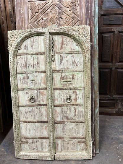 Antique Indian Terrace Window Jharokha Distressed Green Wall Decor 62x37