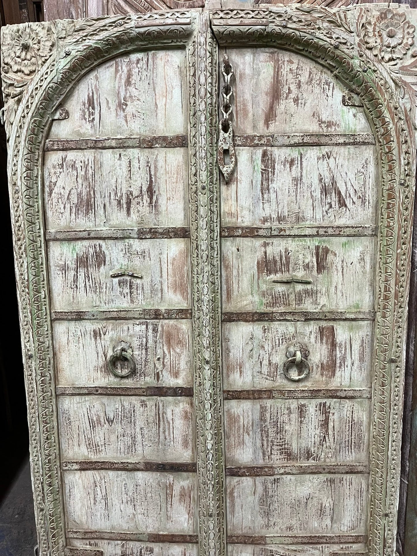 Antique Indian Terrace Window Jharokha Distressed Green Wall Decor 62x37