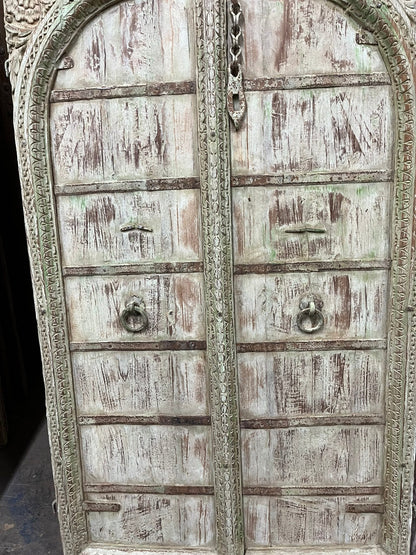 Antique Indian Terrace Window Jharokha Distressed Green Wall Decor 62x37