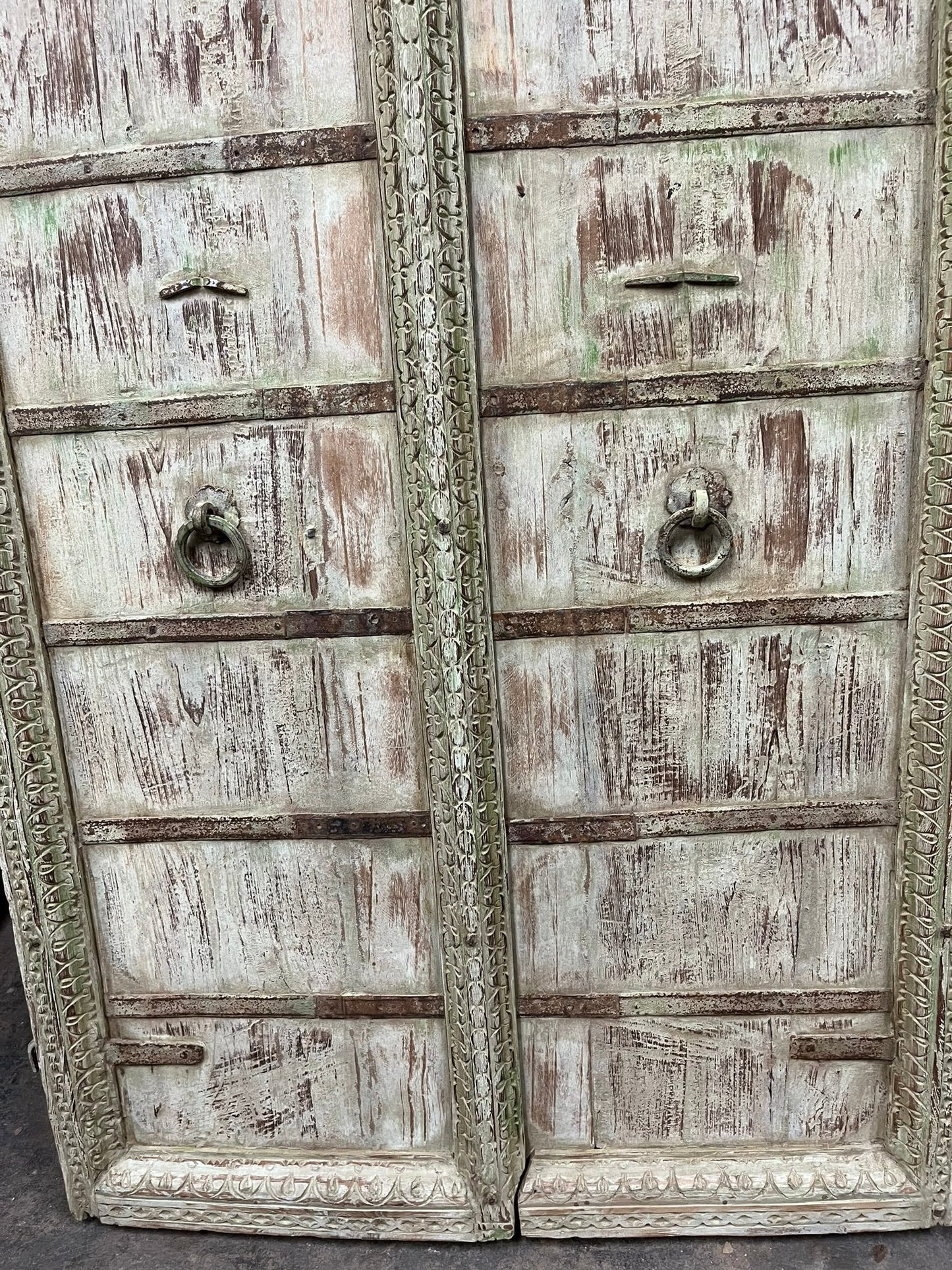 Antique Indian Terrace Window Jharokha Distressed Green Wall Decor 62x37