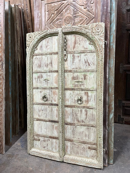 Antique Indian Terrace Window Jharokha Distressed Green Wall Decor 62x37