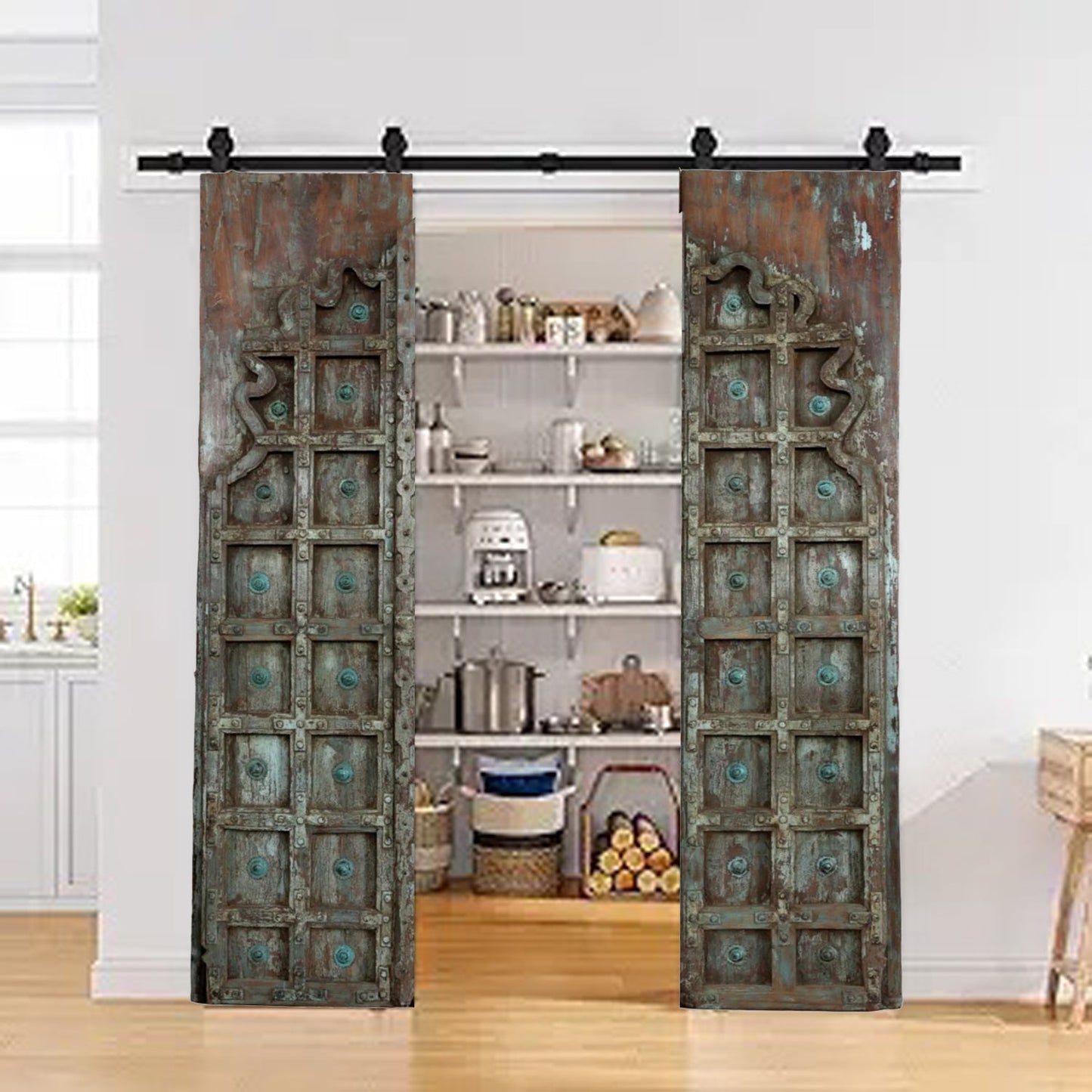 Antique Teak Barn Doors Rustic Carved Ranch Farmhouse Double Doors 81