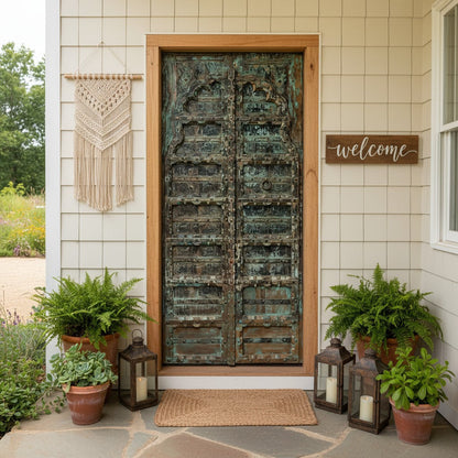 Antique Hand Carved Door Panels Scallop Arch Teak Exterior Double Doors 85