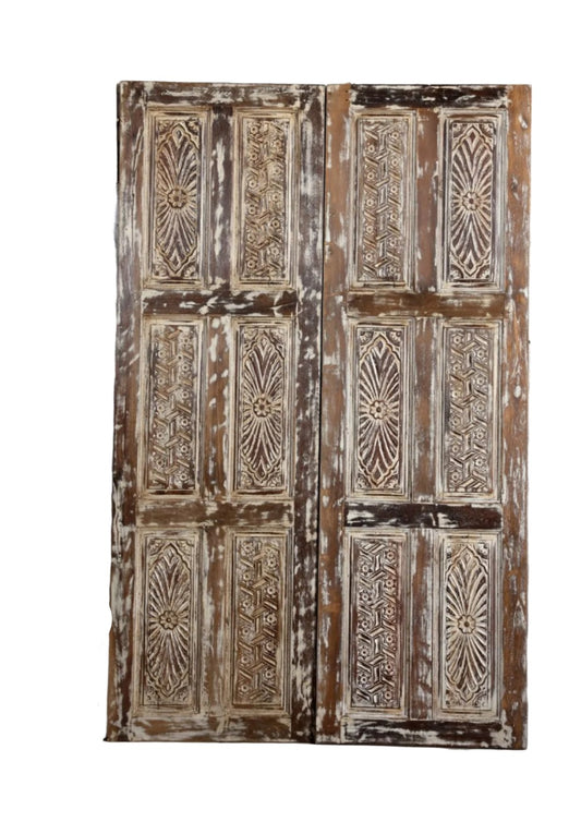 Rustic Carved Door Vintage Farmhouse Whitewash Wooden Barn Door 96x30