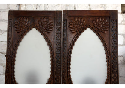 Vintage Hand Carved Arch Door Frosted Glass Farmhouse Doors 96x48