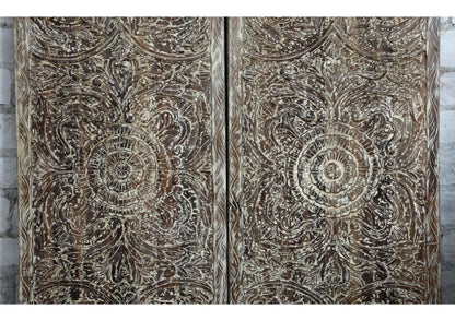 Vintage Carved Lotus Medallion Artistic Double Door 80x36