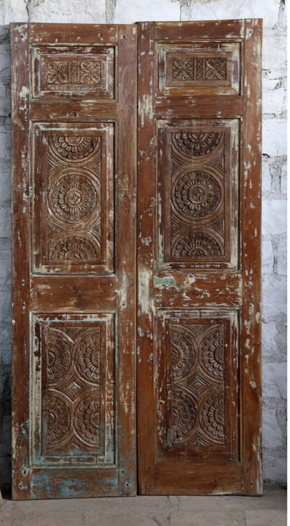 Antique Barn Doors Hand Carved Architectural Indian Double Door 81x42