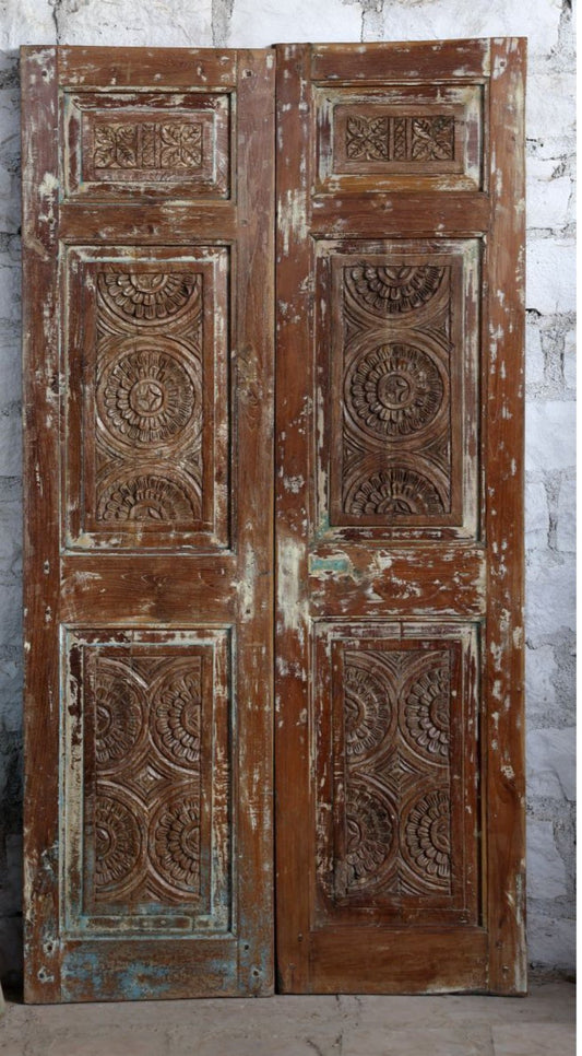 Antique Barn Doors Hand Carved Architectural Indian Double Door 81x42