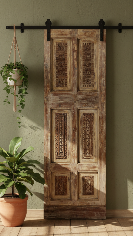 Vintage Door Panel Floral Carved Sliding Farmhouse Statement Barndoor 80x26