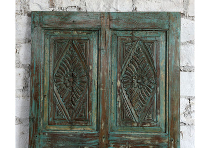 Vintage Carved Door Distressed Blue Rustic Farmhouse Closet Barn Door 80x38