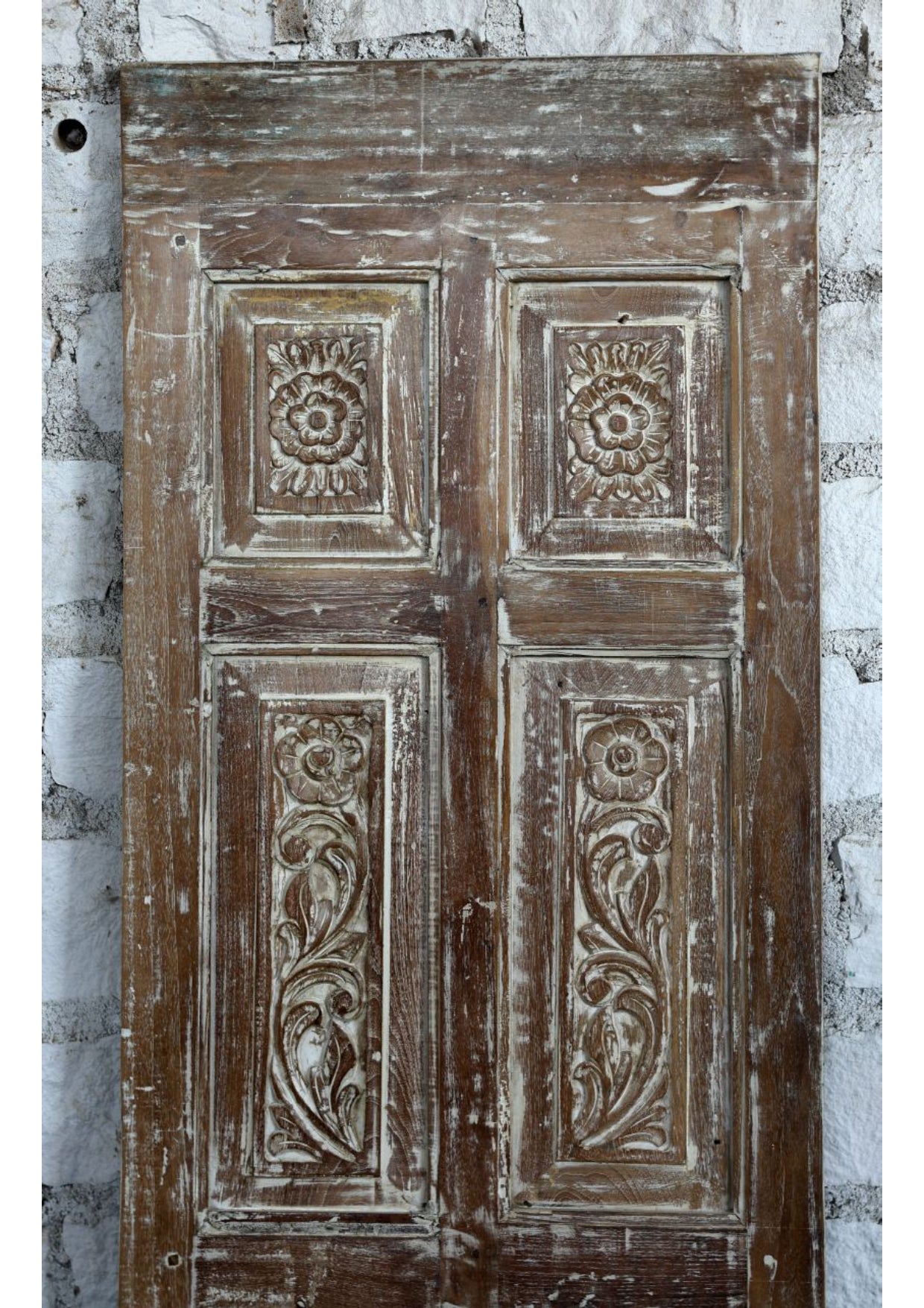 Vintage Whitewash Carved Door Reclaimed Wood Sliding Barndoor 80x26.5