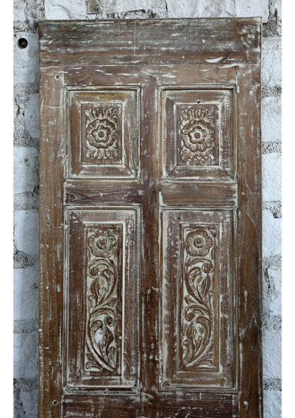 Vintage Whitewash Carved Door Reclaimed Wood Sliding Barndoor 80x26.5
