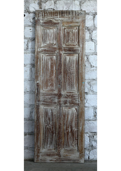 Vintage Whitewash Carved Door Reclaimed Wood Sliding Barndoor 80x26.5