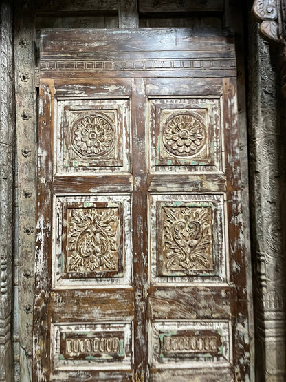 Vintage Statement Carved Door Rustic Distressed Single Barndoor 80x35