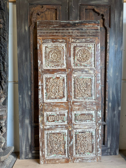 Vintage Statement Carved Door Rustic Distressed Single Barndoor 80x35