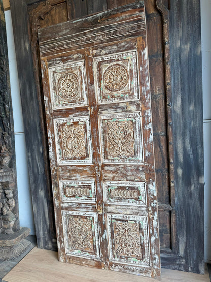 Vintage Statement Carved Door Rustic Distressed Single Barndoor 80x35