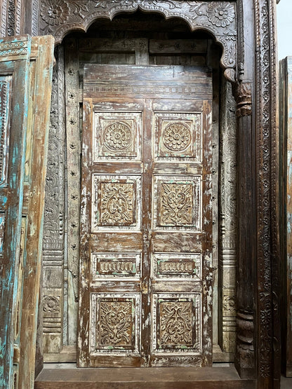Vintage Statement Carved Door Rustic Distressed Single Barndoor 80x35