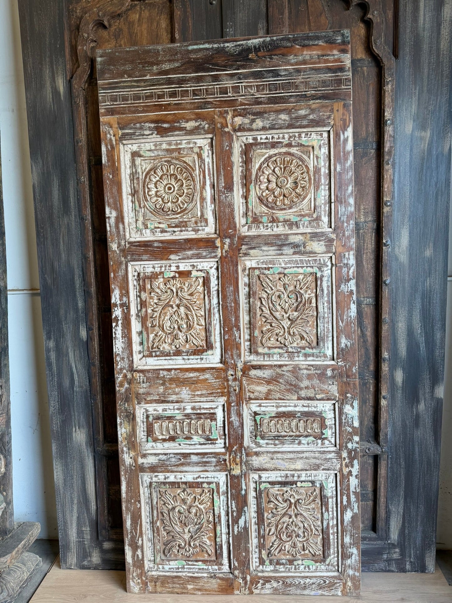 Vintage Statement Carved Door Rustic Distressed Single Barndoor 80x35