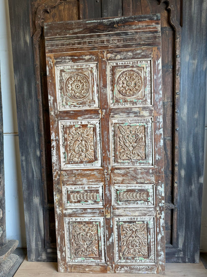 Vintage Statement Carved Door Rustic Distressed Single Barndoor 80x35