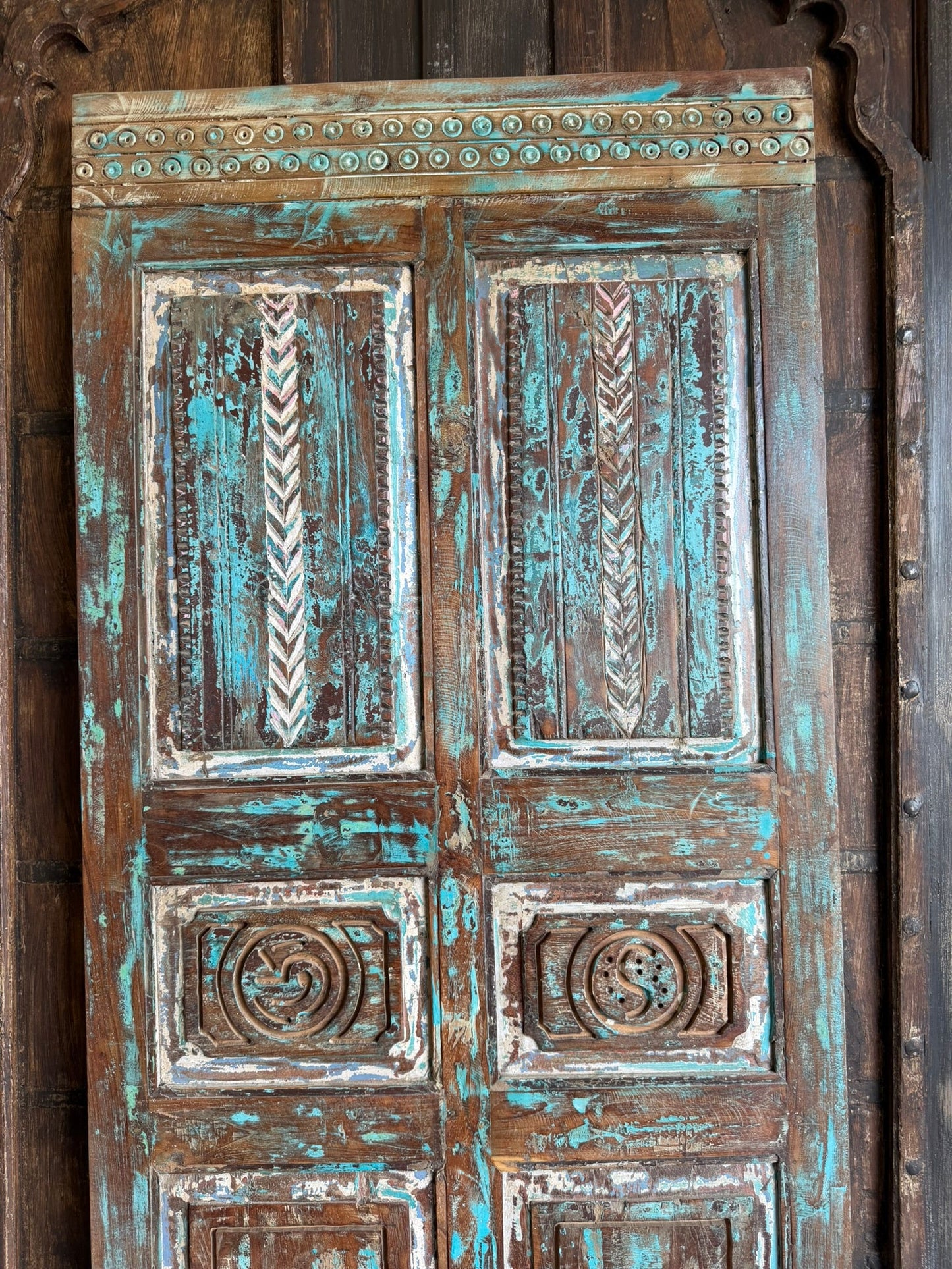 Antique Carved Door Rustic Farmhouse Blue Vintage Barn Door 80x34.5
