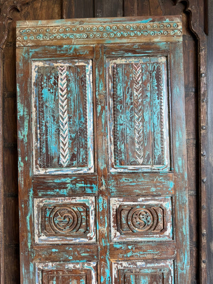 Antique Carved Door Rustic Farmhouse Blue Vintage Barn Door 80x34.5