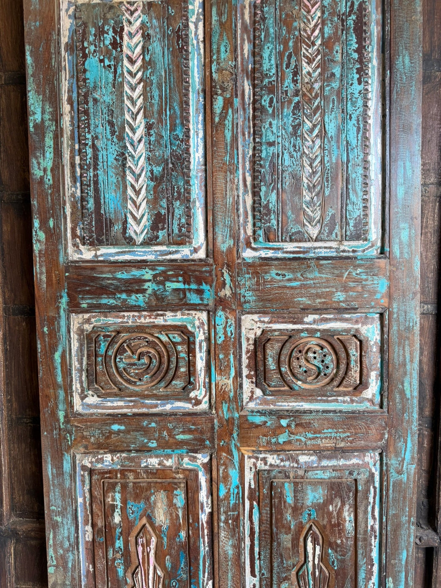 Antique Carved Door Rustic Farmhouse Blue Vintage Barn Door 80x34.5