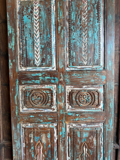 Antique Carved Door Rustic Farmhouse Blue Vintage Barn Door 80x34.5