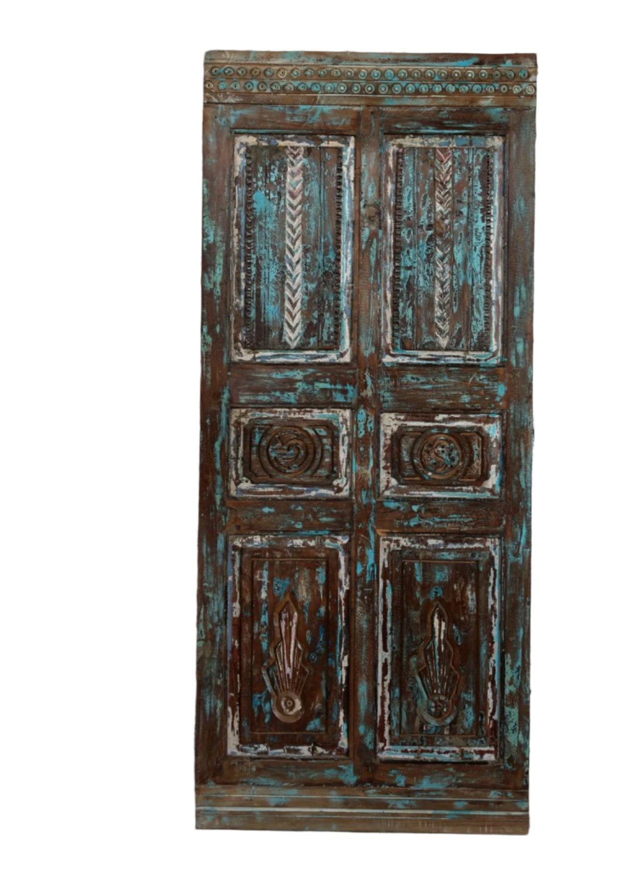 Antique Carved Door Rustic Farmhouse Blue Vintage Barn Door 80x34.5