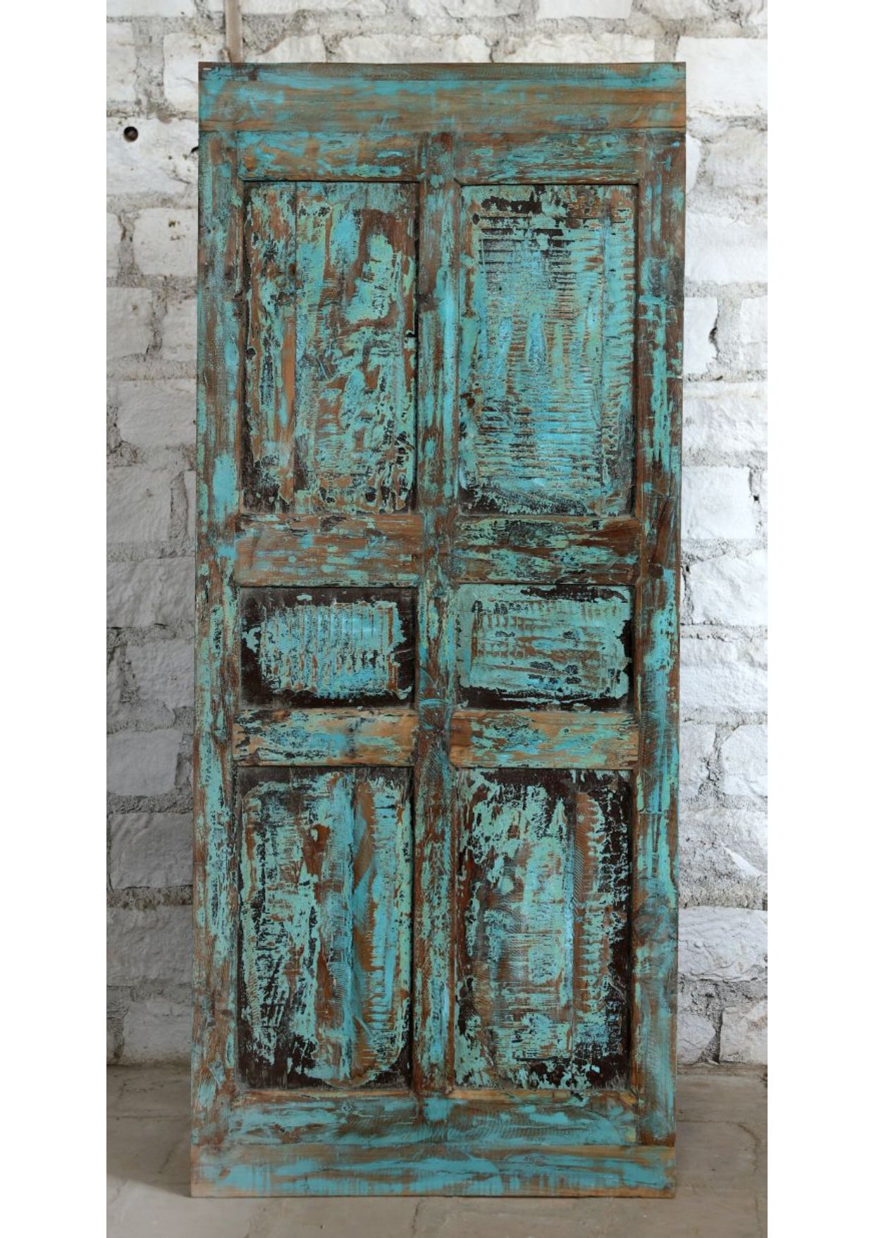 Antique Carved Door Rustic Farmhouse Blue Vintage Barn Door 80x34.5