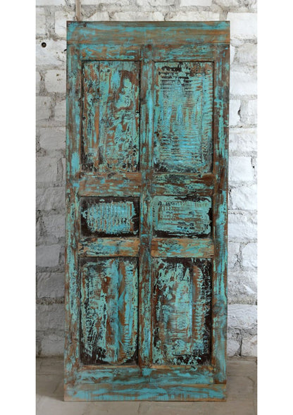 Antique Carved Door Rustic Farmhouse Blue Vintage Barn Door 80x34.5