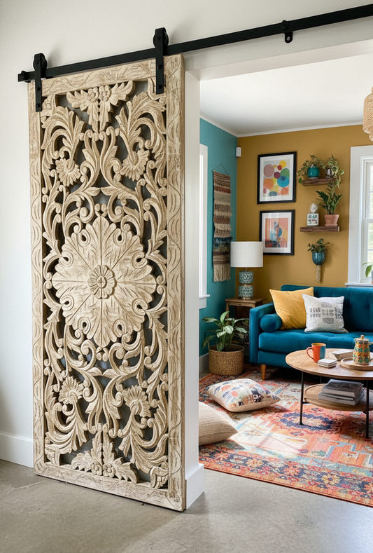 Lattice Carved Door Vintage Wood Barn Door Luxury Interior Room Divider 80