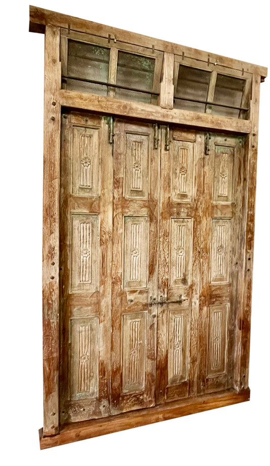 Antique India Carved Doors Exterior Teak Veranda Double Doors Original Hardware