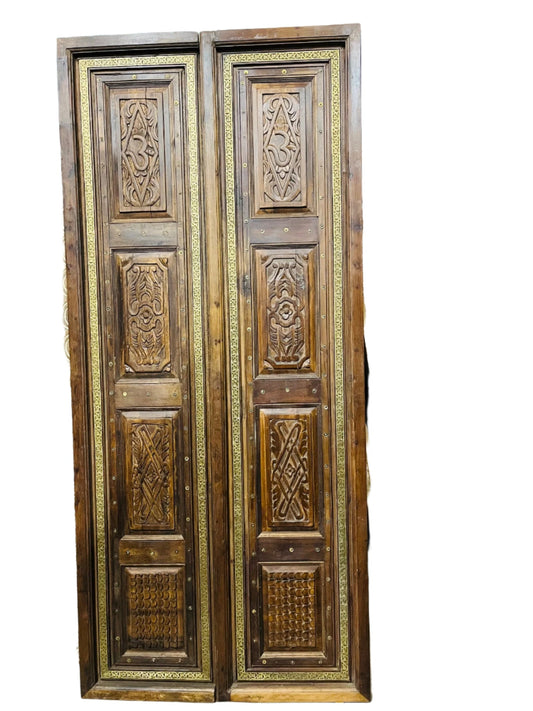 Antique Indian Temple Door Ornate Rustic Hand Carved Om Double Doors 82
