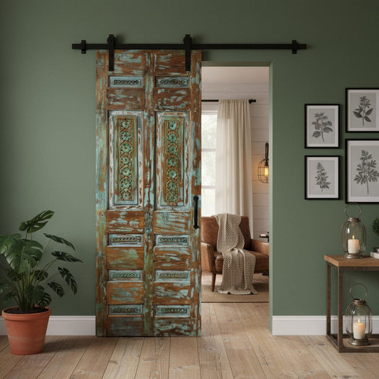 Vintage Carved Barn Door Sliding Door Boho Interior Exterior Barndoor 80x29.5